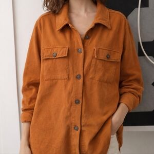 Shaket Button-Up Orange Shirt Jacket Womens Size XL